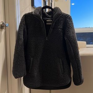 Worn once, A&F Sherpa sweater, size M, very warm, color grey, fuzzy, warm